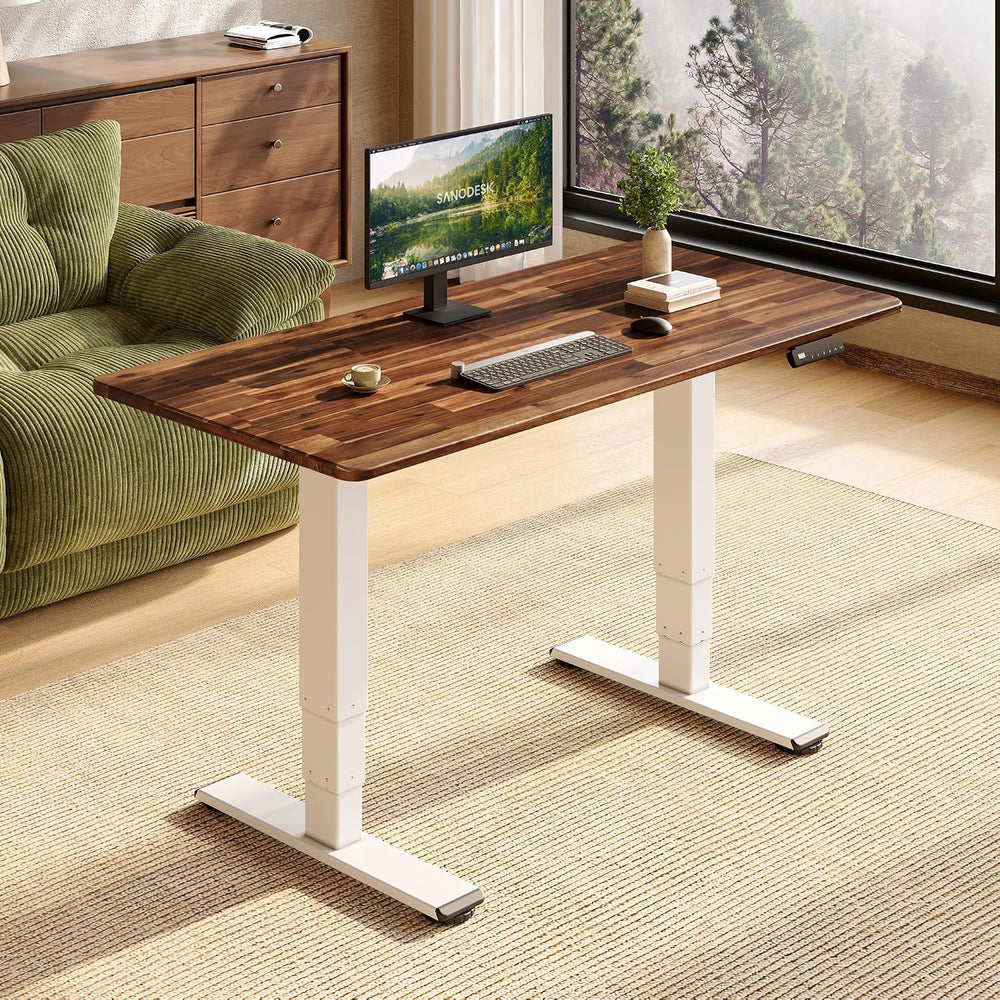 SANODESK Solid Wood Dual Motor Standing Desk-48"x24"-Brown/White