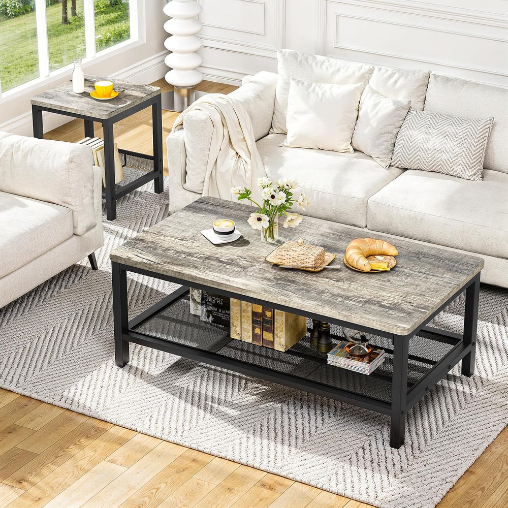 Recaceik 3-Piece Living Room Coffee Table Set, Industrial Coffee Table with 2...