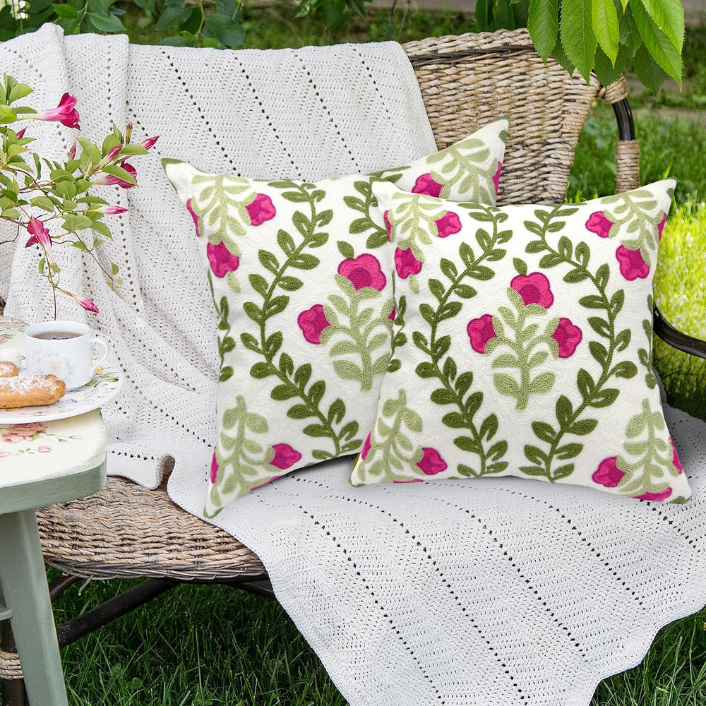 Alysheer Floral Embroidered Throw Pillow Cover 18"x 18" Set of 2, H...