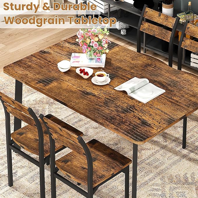 Recaceik Dining Table Set for 4, Kitchen Table and Chairs Set of 4 Wood Kitchen and Dining with Classic Dinner Chairs for Small Space Apartment Home