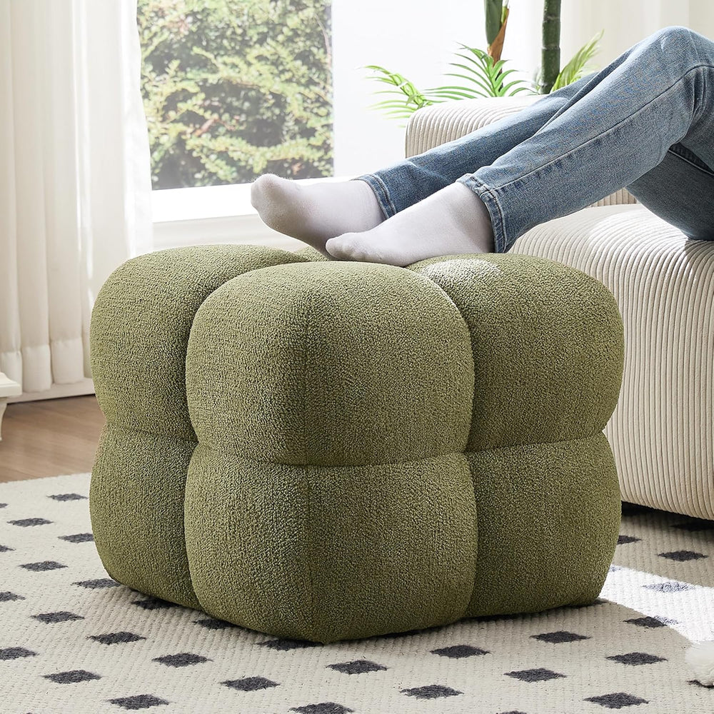 ONEVOG Olive Green‌ Modern Ottoman, 21" Square Fuzzy Couch Sherpa Pouf O...