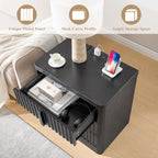 Black 23.6" Nightstand with Charging Station, Side Table with 3 Storage Drawers, Mid Century Modern Night Stand with Solid Wood Handle, Bedside End Table for Bedroom, Living Room, Closet
