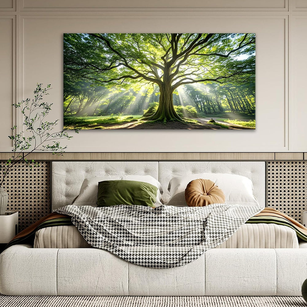 JLXART Nature Canvas Large Art Spring Green Tree Wall Art Framed Forest Artwo...