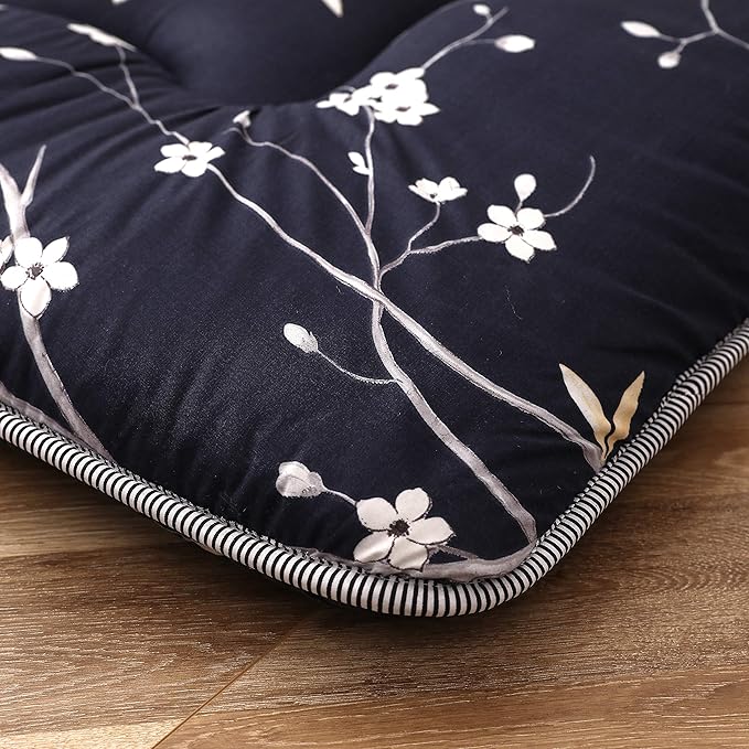 MAXYOYO Japanese Floor Mattress Futon Mattress, 4" Thicken Tatami Mat Sleeping Pad Foldable Roll Up Mat Boys Girls Dormitory Pad Kids Floor Lounger Pillow Bed, Charcoal Grey, Queen Size