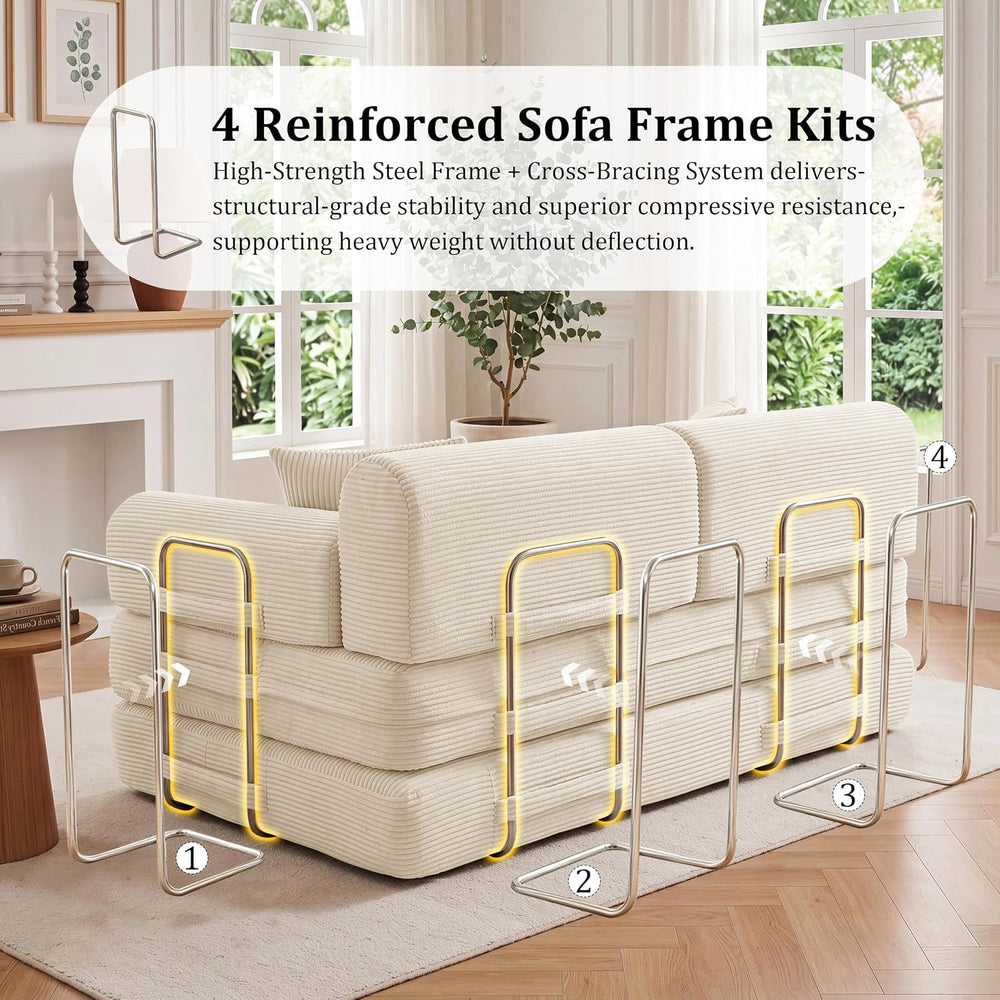 BSHOMGI Convertible Sofa Couch Bed, Folding Corduroy Floor Compression Lovese...