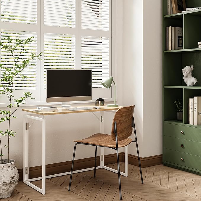 Folding Desk 40 Inch - Small Foldable Desk for Small Space Minimalist, Space Saving Collapsible Compact Desk Portable Table for Craft, Writing, Study and Work (No Assembly Required)