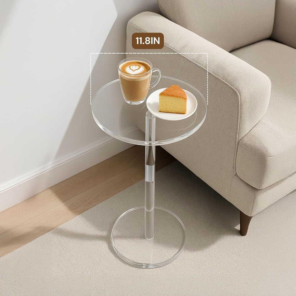 Acrylic Side Table, Round Drink Table for Small Spaces – Modern Clear End Tab...