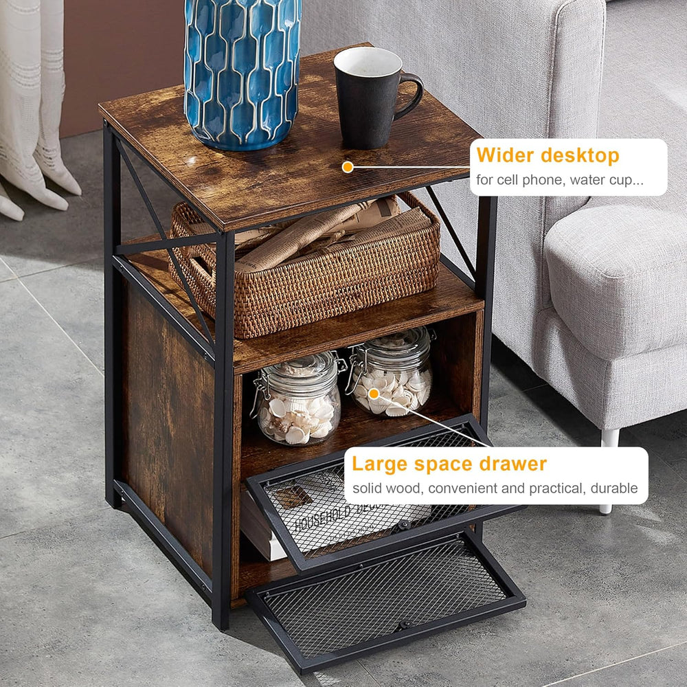 VECELO Nightstand Set of 2, End Table with Flip Drawer, Modern Night Stand fo...
