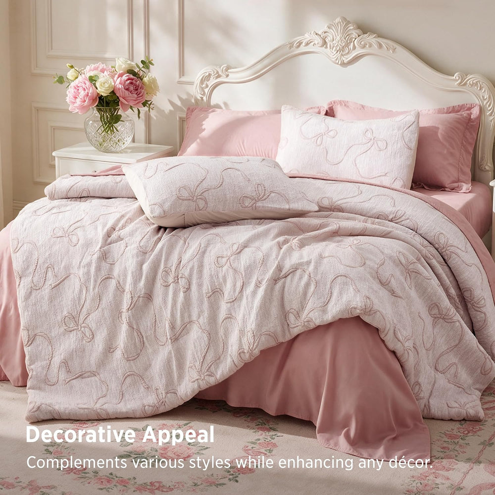 Bedsure Pink Comforter Set Cute Bow Bedding Set Queen GentleSoft™ 3 Pieces
