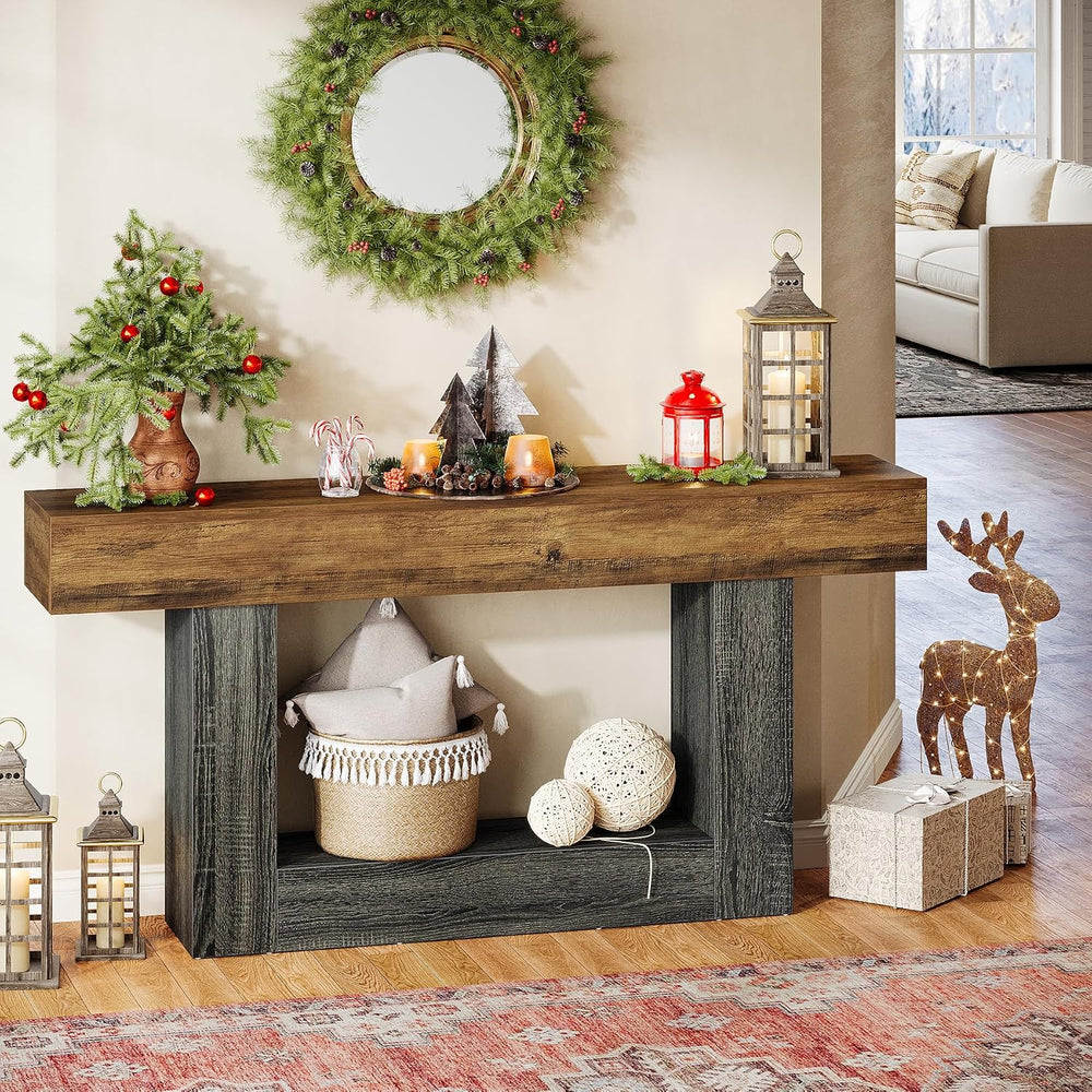 Tribesigns 63-Inch Long Console Table, 2-Tier Entryway Table Sofa Table with ...