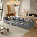 SITJOY 172" Faux Leather Modular Sectional Sofa with Storage, Mid Century Modern Sectional Couches for Living Room, Soft Padded Armrests, Oversized 12 Seat Sofa Bed with Chaise, Gray