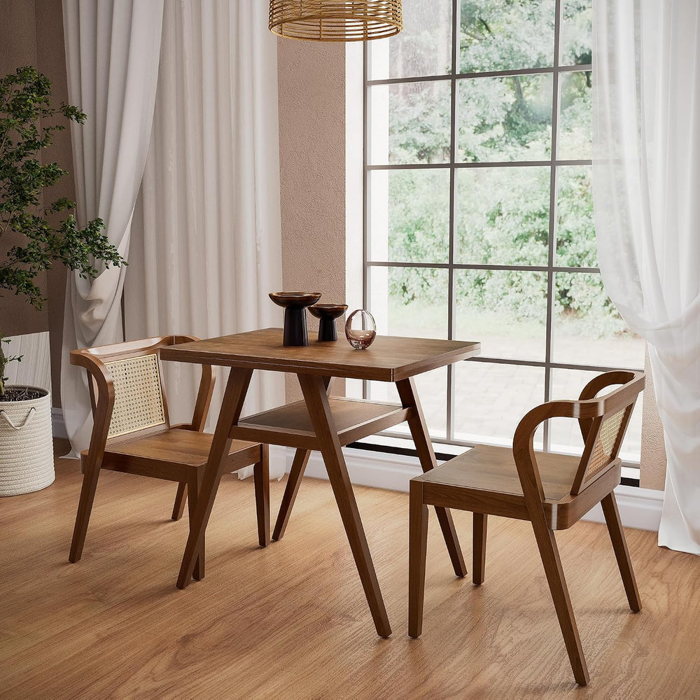 3-Piece Modern Dining Set with Stackable Dining Chairs, Solid Wood Square Tab...
