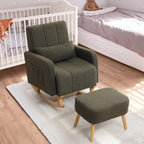 HCHAIRH Rocking Chair with Ottoman, Nursery Glider Rocker with High Backrest and Side Pocket, Teddy Rocking Accent Armchair with Solid Wood Legs for Nursery, Living Room, Bedroom Green