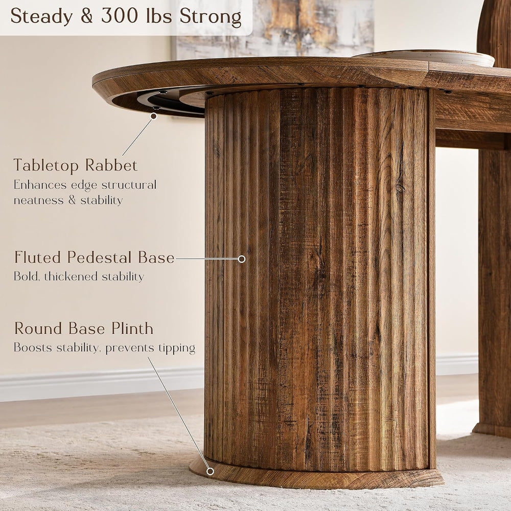 T4TREAM Fluted 63" Oval Dining Table for Kitchen Living Room, Rustic Brown