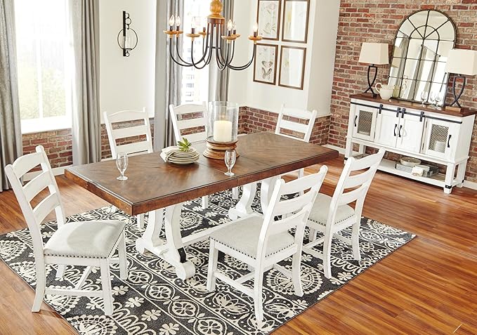 Signature Design by Ashley Valebeck Farmhouse Cushioned Dining Chair, 2 Count, Nailhead Trim, Fabric Upholstery, Solid Wood, 39" Seat Height, Whitewash
