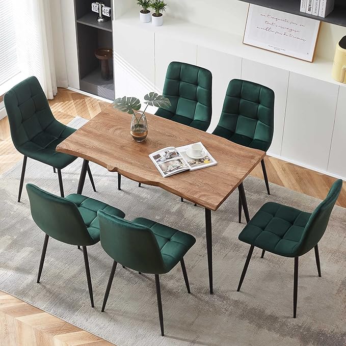 NORDICANA Forest Green Velvet Dining Chairs Set of 6, Upholstered Tufted Kitchen Chairs, Comfortable Seat, Metal Leg, Easy Assembly