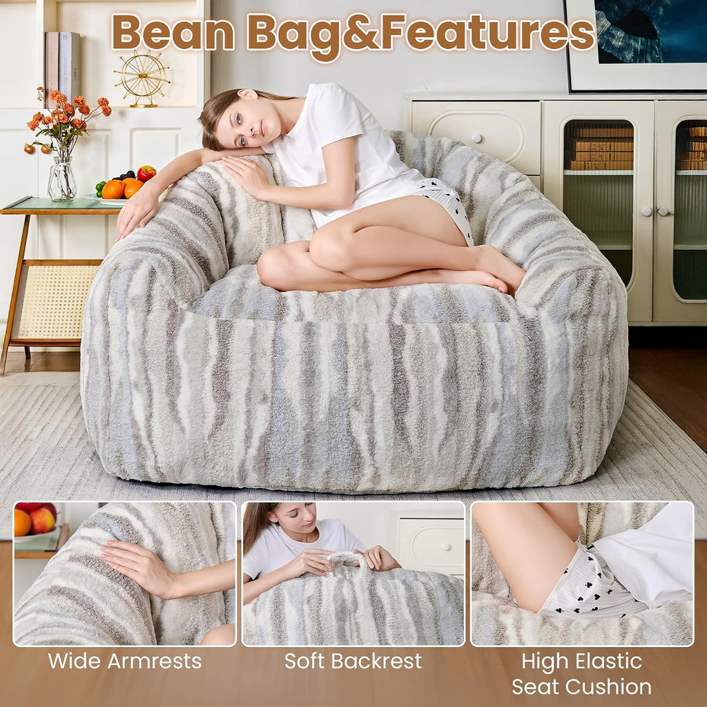 Bean Bag Chair for Adults, 44.1" Comfy Beanbag with Handle, Lazy Sofa Chair with Armrest, Great for Reading Gaming Watching TV, Living Room and Bedroom, XXL