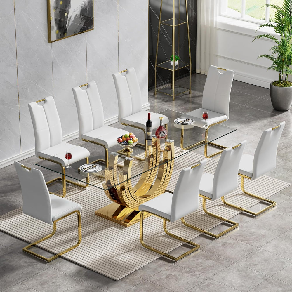 HomVent 70'' Rectangular Glass Dining Table Set Glass Dining Room Tab...