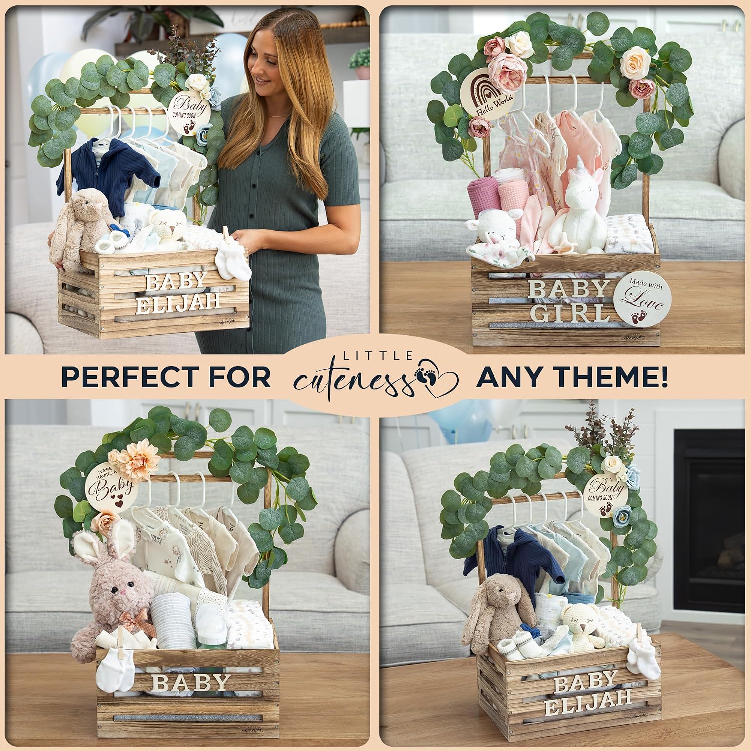 Wooden Baby Shower Crate Closet, Personalized Baby Shower Basket, Burnt