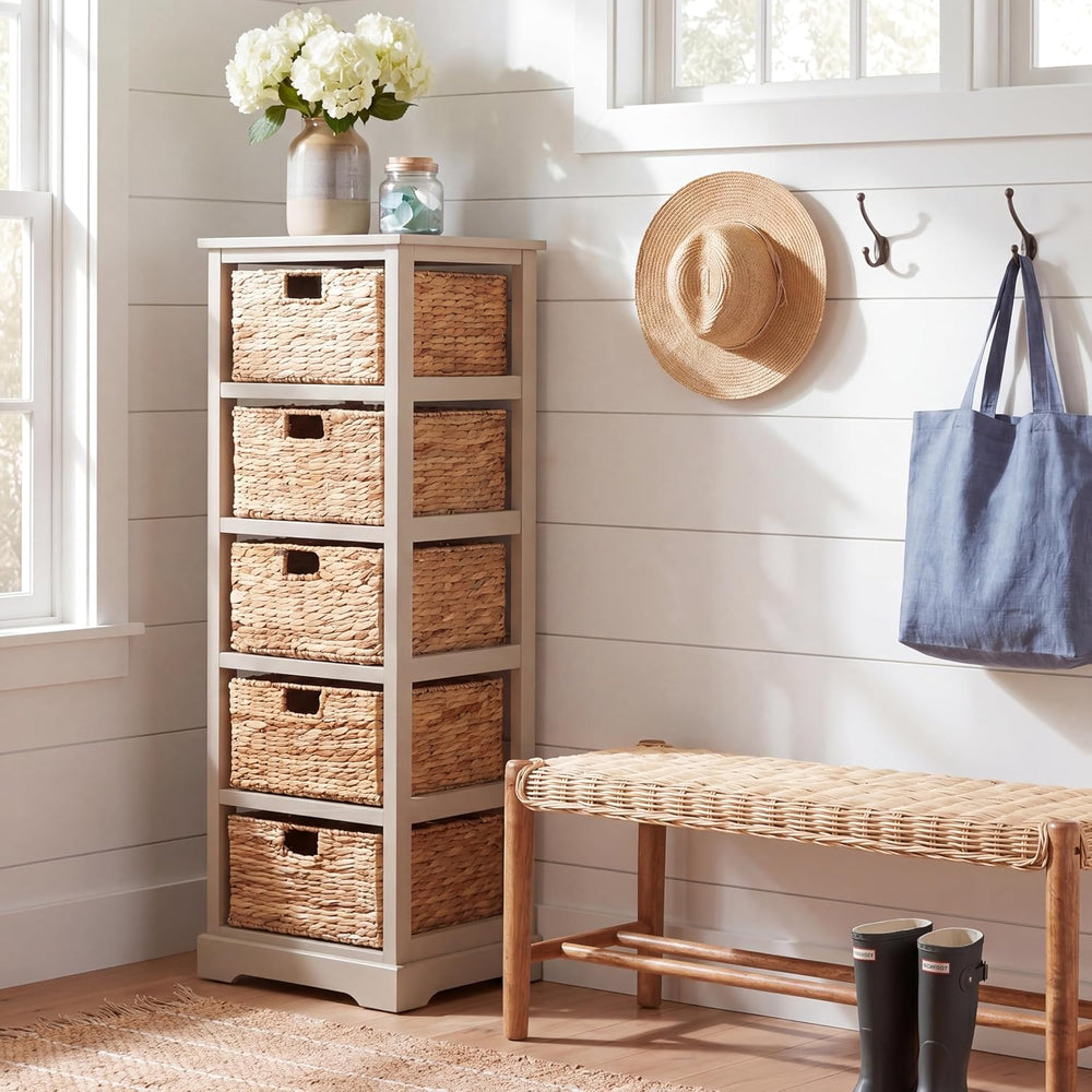 SAFAVIEH Vedette 5-Basket Wood Storage Cabinet, 46" Vintage Grey AMH5739D