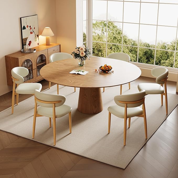 Dining Chairs Set of 4 for Kitchen Dining Table Mid Century Modern Farmhouse Upholstered Leather Dining Room Chairs with Metal Legs, Original Beige
