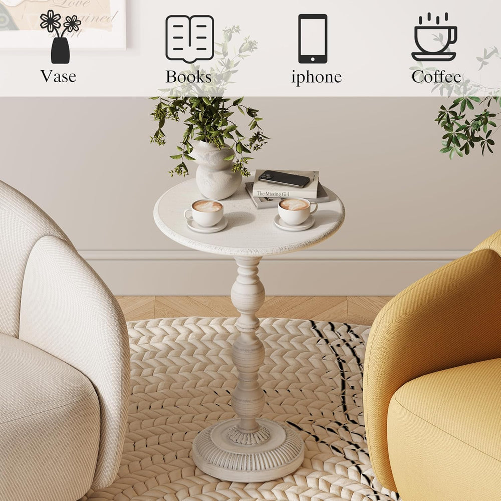 Small Round Metal Side Table, Lightweight Antique Accent Table,Retro Round Dr...