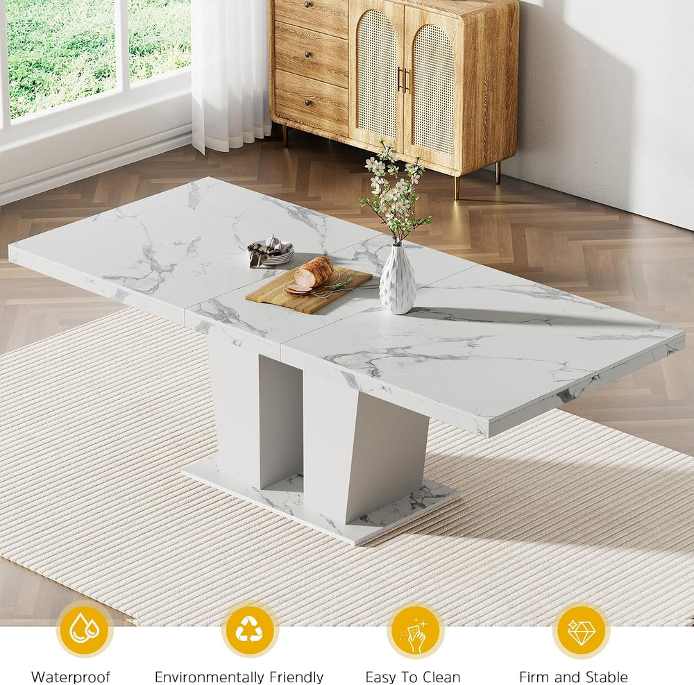 78.74" Extendable Dining Table for 6 8 10 Person, Modern White Faux Marb...