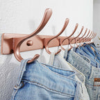 SKOLOO Wall Mounted Coat Rack - 10 Hooks, Pack of 2, Heavy Duty, Stainless Steel, Metal Wall Hanger, Sturdy Coat Hooks for Hanging Coats, Jackets, Clothes, Hats - Matte Rose Gold
