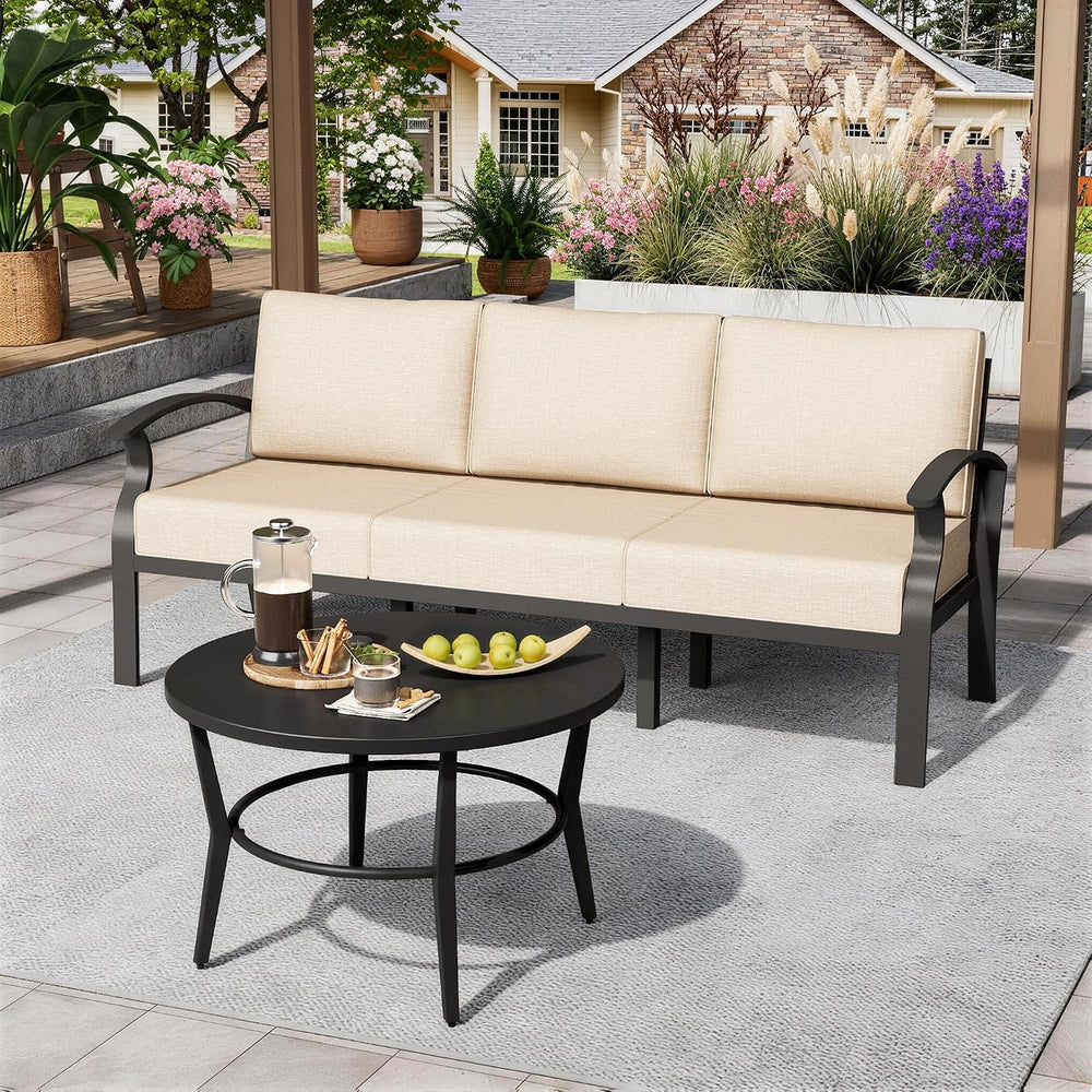 ALAULM Aluminum 3-Seat Patio Furniture Set, Metal Outdoor Furniture Sectional...