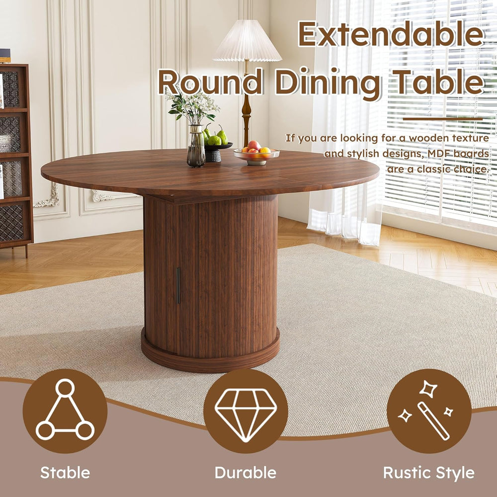 Round Extendable Dining Room Table for 4 6, 47"-59" Oval Expandable...