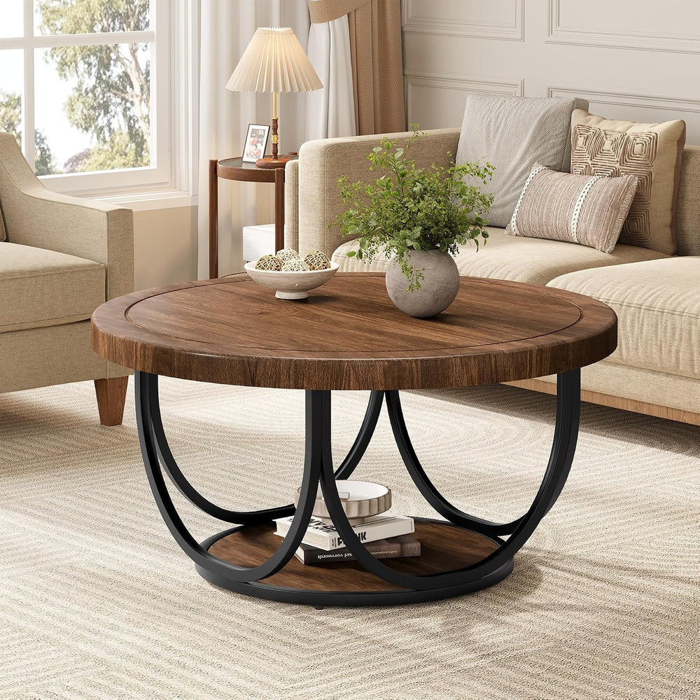 Tribesigns Round Coffee Table with 2 Tiers, 31.5" Wooden Circle Accent C...