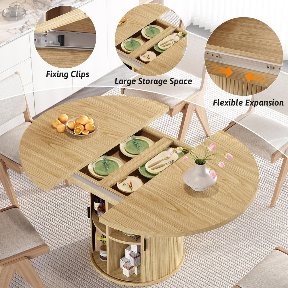 Vipbear Extendable Dining Table 43-59" for 4-6 People, Solid Wood Top wi...