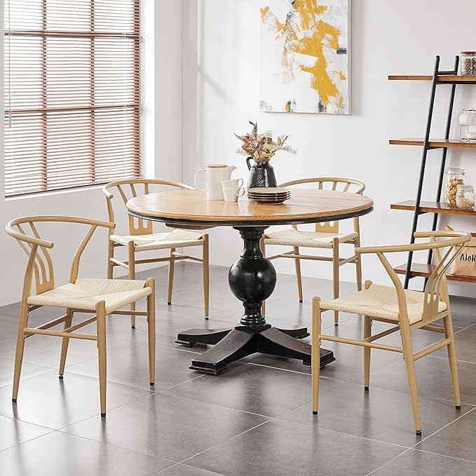 Yaheetech Weave Dining Chair Rattan Chair Metal Armchairs Hemp Seat for Kitch...