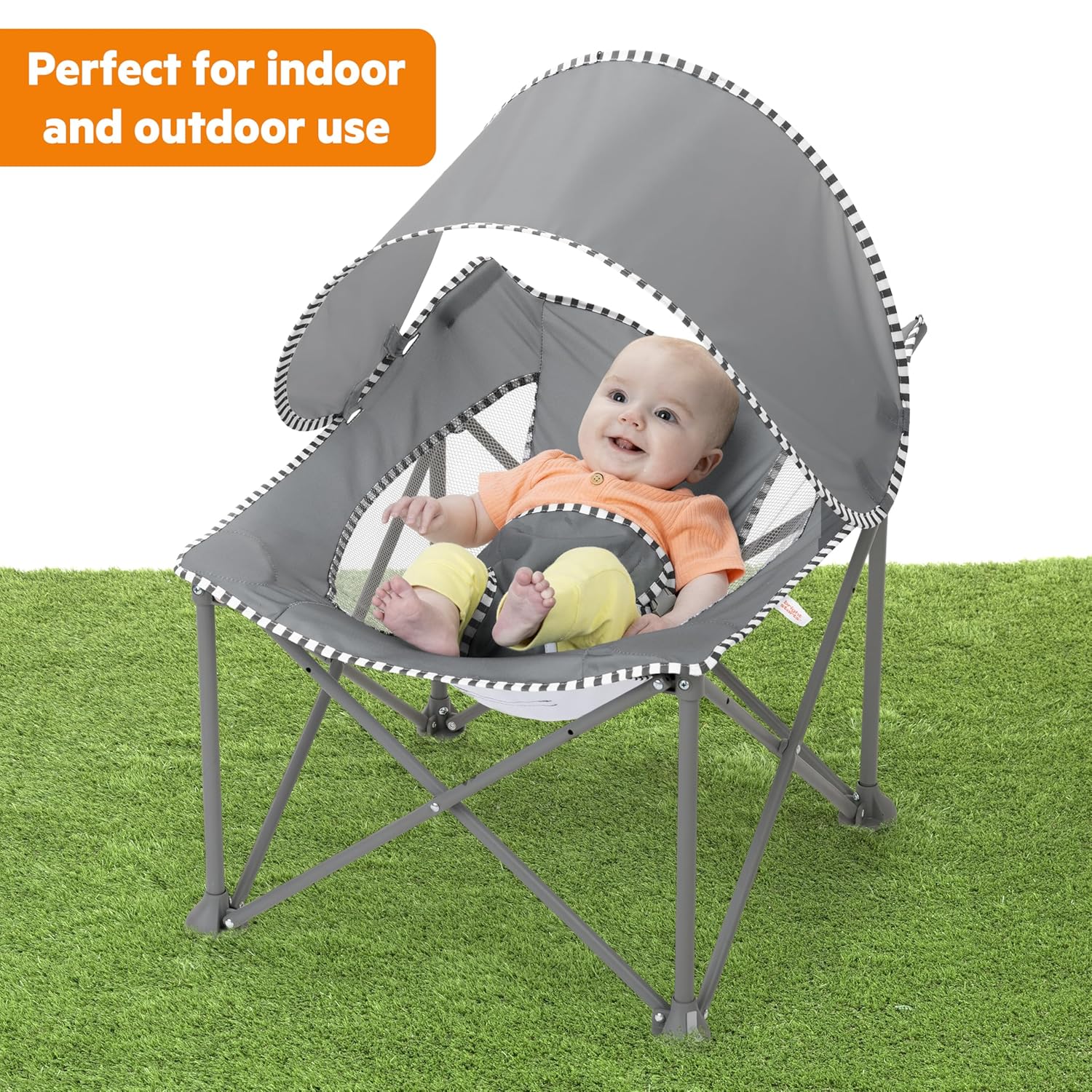 Bright Starts Pop 'N Chill Baby Chair, Portable Travel Seat, UPF 50+ Canopy