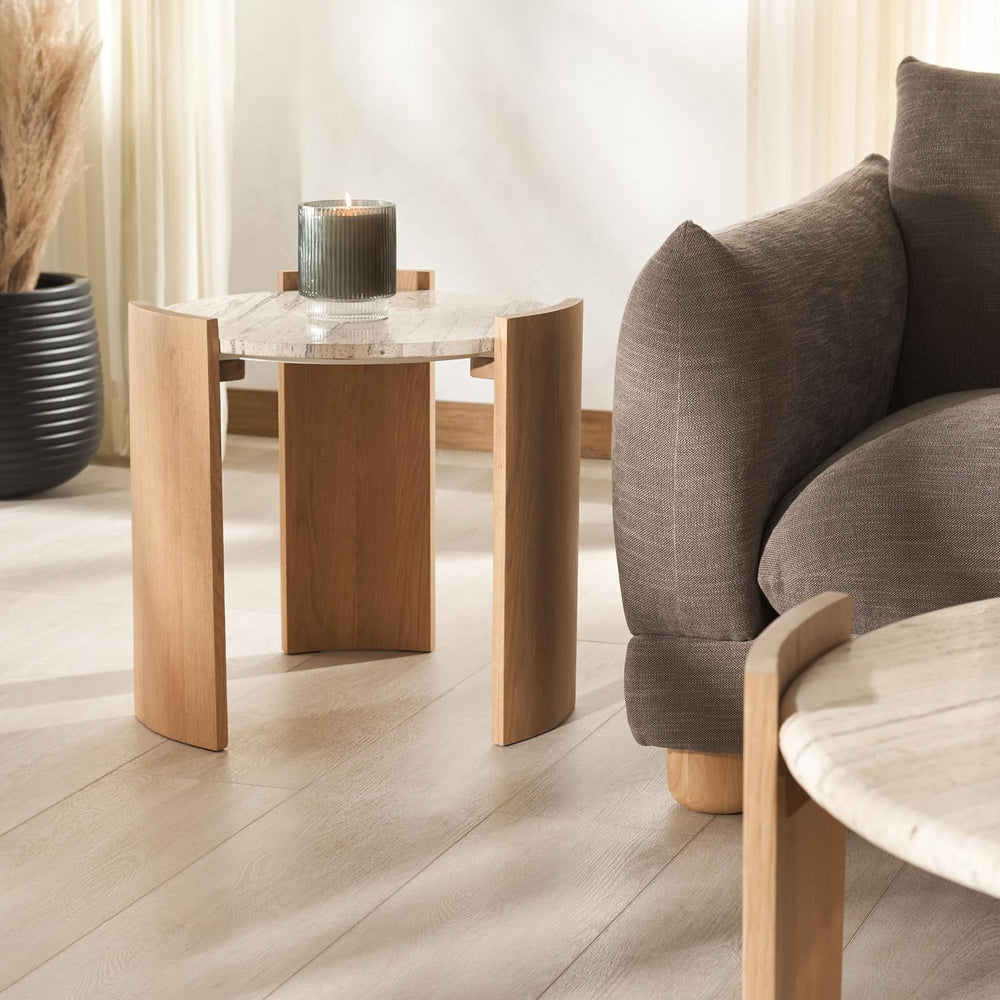 SAFAVIEH Couture Collection - Damarcus Travertine & Solid Wood Accent Tab...