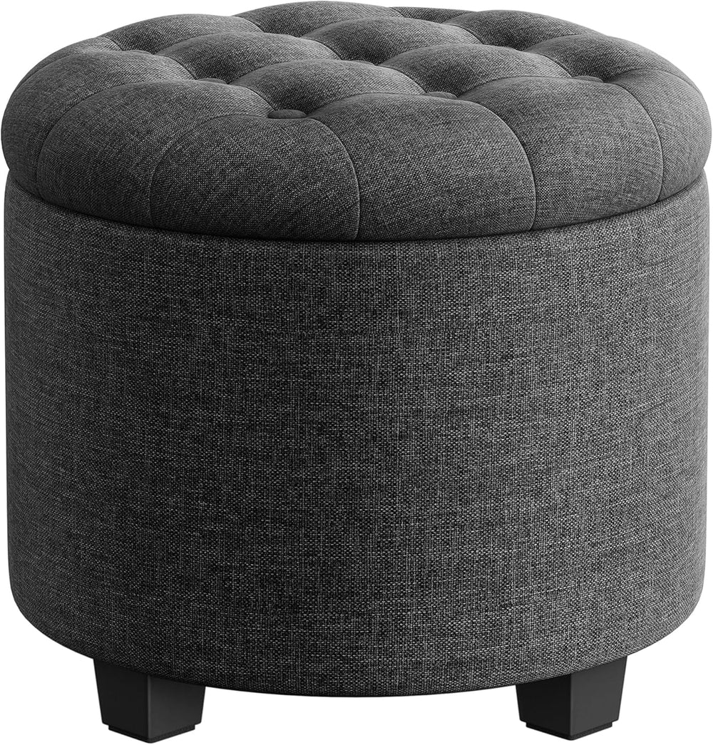 SONGMICS Round Ottoman with Storage, Vanity Stool, Linen-Look Fabric | Uphols...