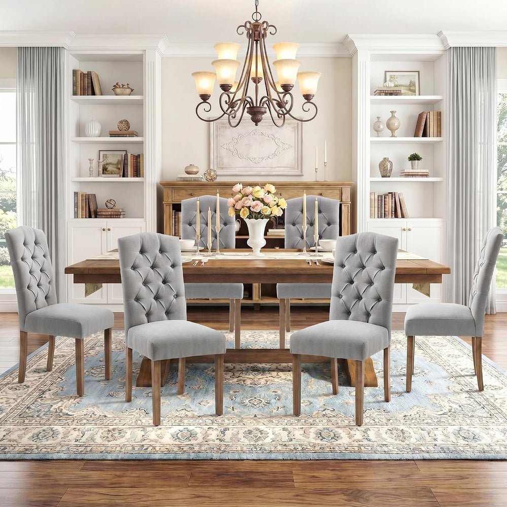 Tufted Upholstered Parsons Dining Chair Set Fabric Diner Accent Stylish Moder...