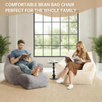 Cvortll Bean Bag Chair with Ottoman, Ultra Soft Fluffy Faux Fur Bean Bag Chairs with Foot Rest, Comfy BeanBag Sofa with Memory Foam, Armchair for Living Room, Bedroom & Game Rooms (Gray)