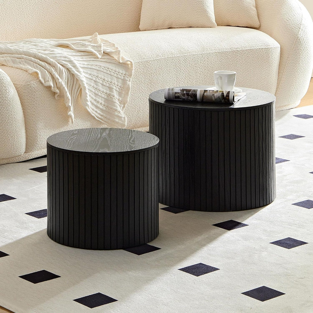 MEETAKING 19Inch Nesting Coffee Table Set of 2,Modern Round Wooden Coffee Tab...