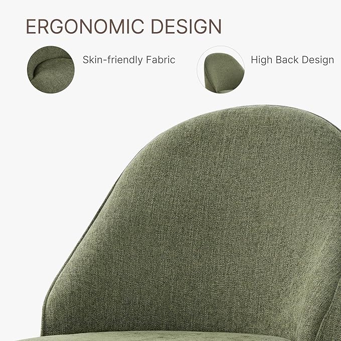 Swivel Dining Chairs Set of 2, Upholstered Mid Century Modern Deskchair with Round Back, Linen Fabric Kitchen Chairs for Dining Room, Bedroom, Dressing Room, Green