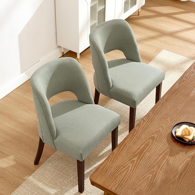 Dining Chairs Set of 2,Modern Dining Room Chairs with Thick Cushions,Upholstered Linen Fabric Kitchen Chairs for Kitchen Dining Room Green