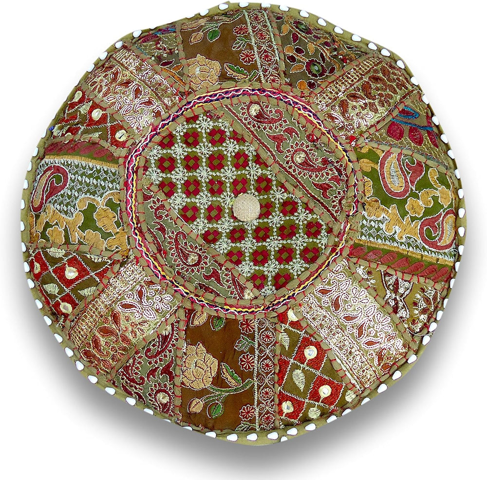 Sophia Art Indian Pouf Stool Vintage Patchwork Embellished with Patchwork Liv...