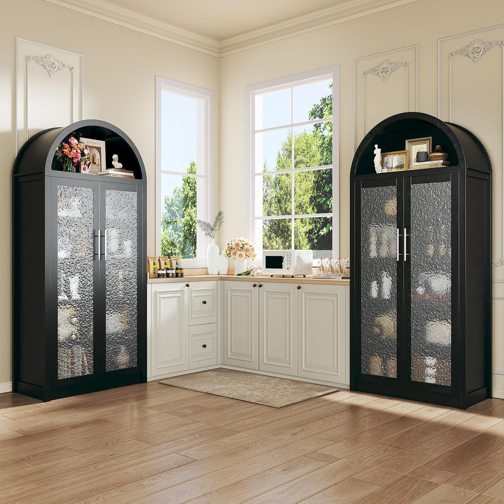 HUAHUU Arched Kitchen Pantry Cabinet, 71" Tall Pantry Storage Cabinet wi...