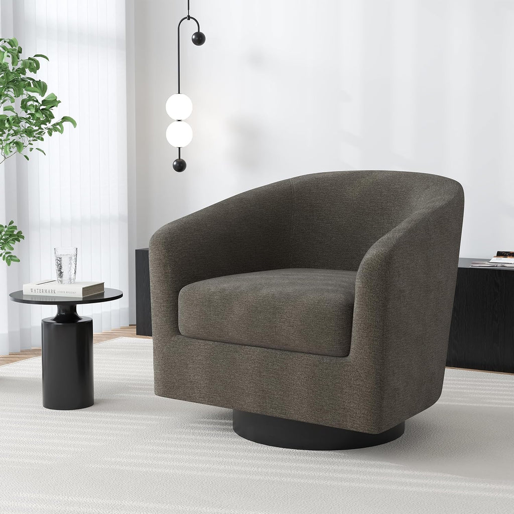 Swivel Barrel Accent Chair, Comfy Reading Armchair, Tan, Set of 4 | Low-Back Design | 360° Swivel | Solid Wood Frame | High-Density Foam Seat | Modern Round Style | For Living Room & Bedroom