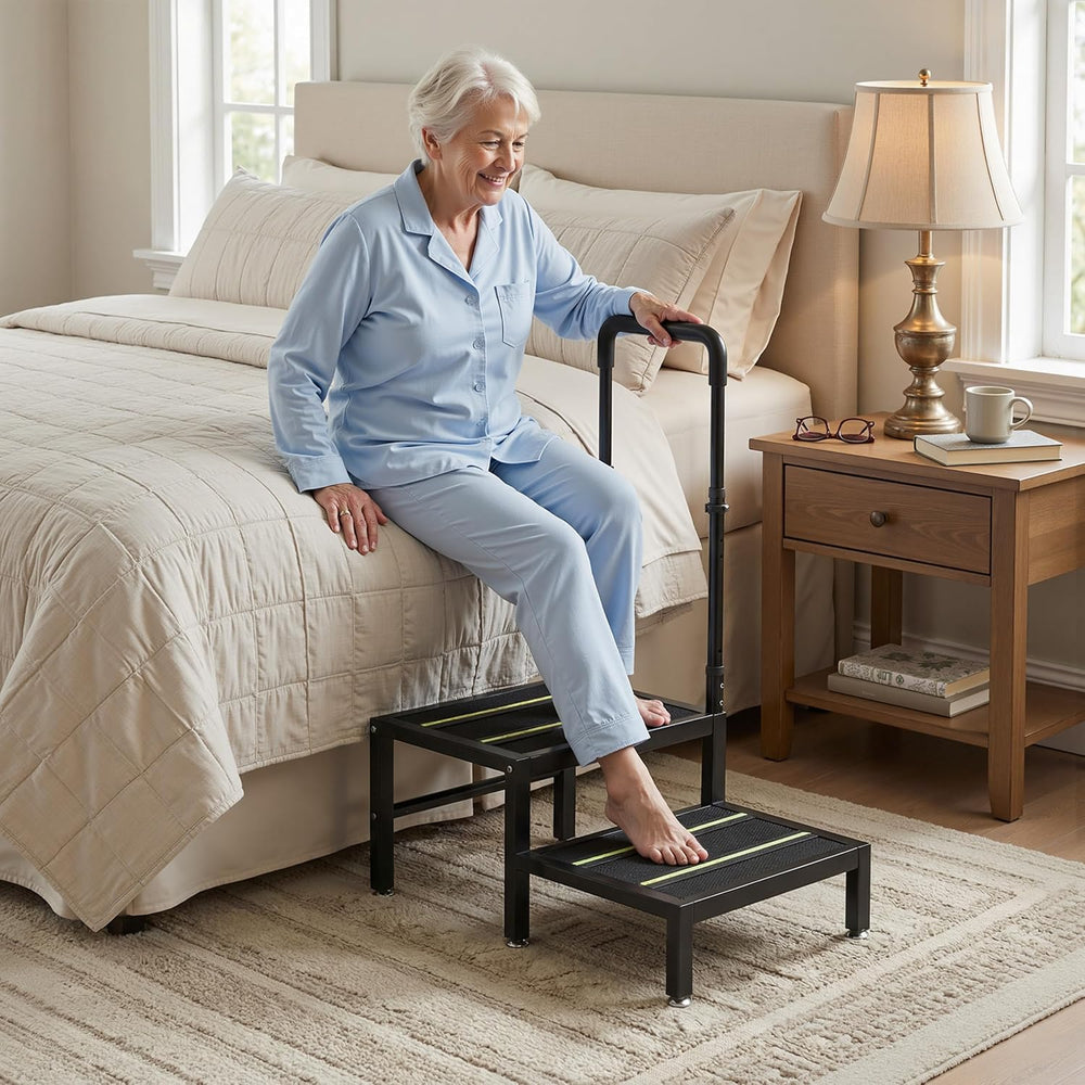 2 Step Stool with Handle, Heavy Duty Step Stool for Elderly and Adults, Adjus...