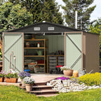 Furniwell 10x8 FT Outdoor Storage Shed, Metal Garden Sheds Outdoor Storage House with Single Lockable Door for Backyard Patio Lawn, Brown