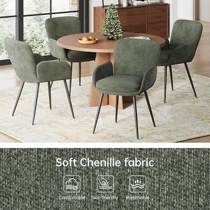 VKNOW Modern Dining Chairs Set of 4, Upholstered Dining Room Chair with Armre...