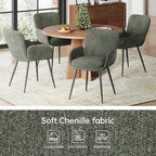 VKNOW Modern Dining Chairs Set of 2, Upholstered Dining Room Chair with Armrest, Kitchen Chairs with Curved Ergonomics Backrest for Living Room, Dining Room, Kitchen, Green
