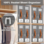 4pack Bed Sheet Organizer, Foldable Linen Closet Organizers and Storage with Sealed Design, Queen & King Size Sheet Storage with Window, Closet Organizer for Bedsheets/Blankets/Clothes, Grey