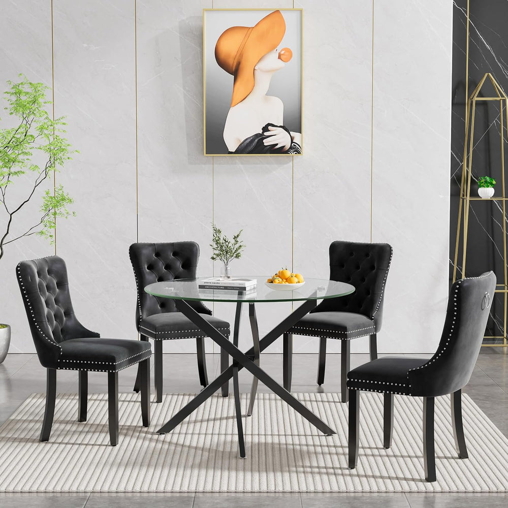 SSLine Modern 5-Piece Round Glass Dining Table Set for 4, Luxury 36" Cir...